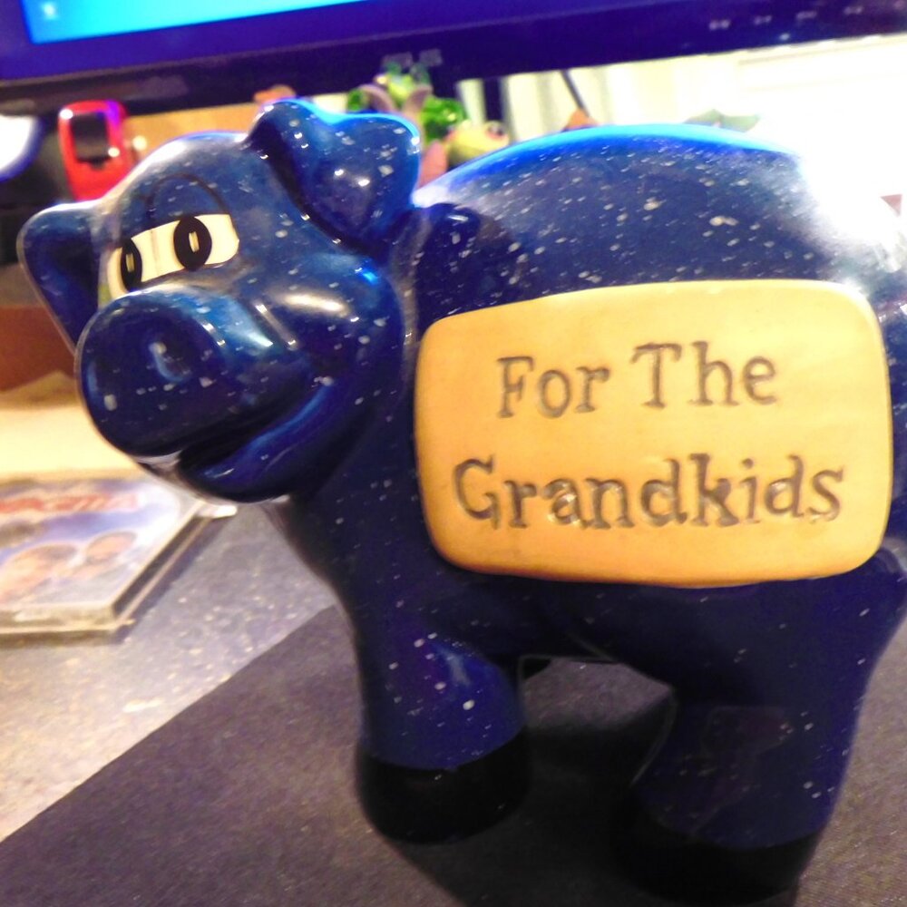 GRANITE LOOKING CERAMIC PIGGY BANK - "FOR the GRANDKIDS"